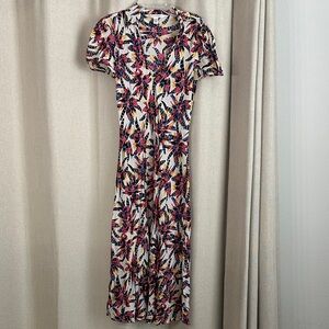 Diane Von Furstenberg Silk Blend Colorful Feather Print Dress